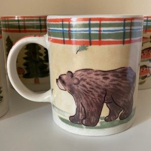 4 Northwoods by Hausenware Libby Wilke Coffee Mugs Bear Salmon Fish Cabin Woods